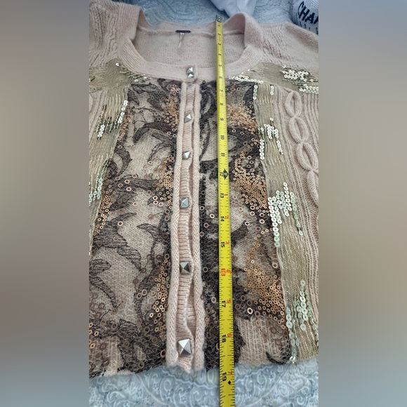 Free People Blush Stud Lace Sequin Knit Cardigan - Picture 13 of 13